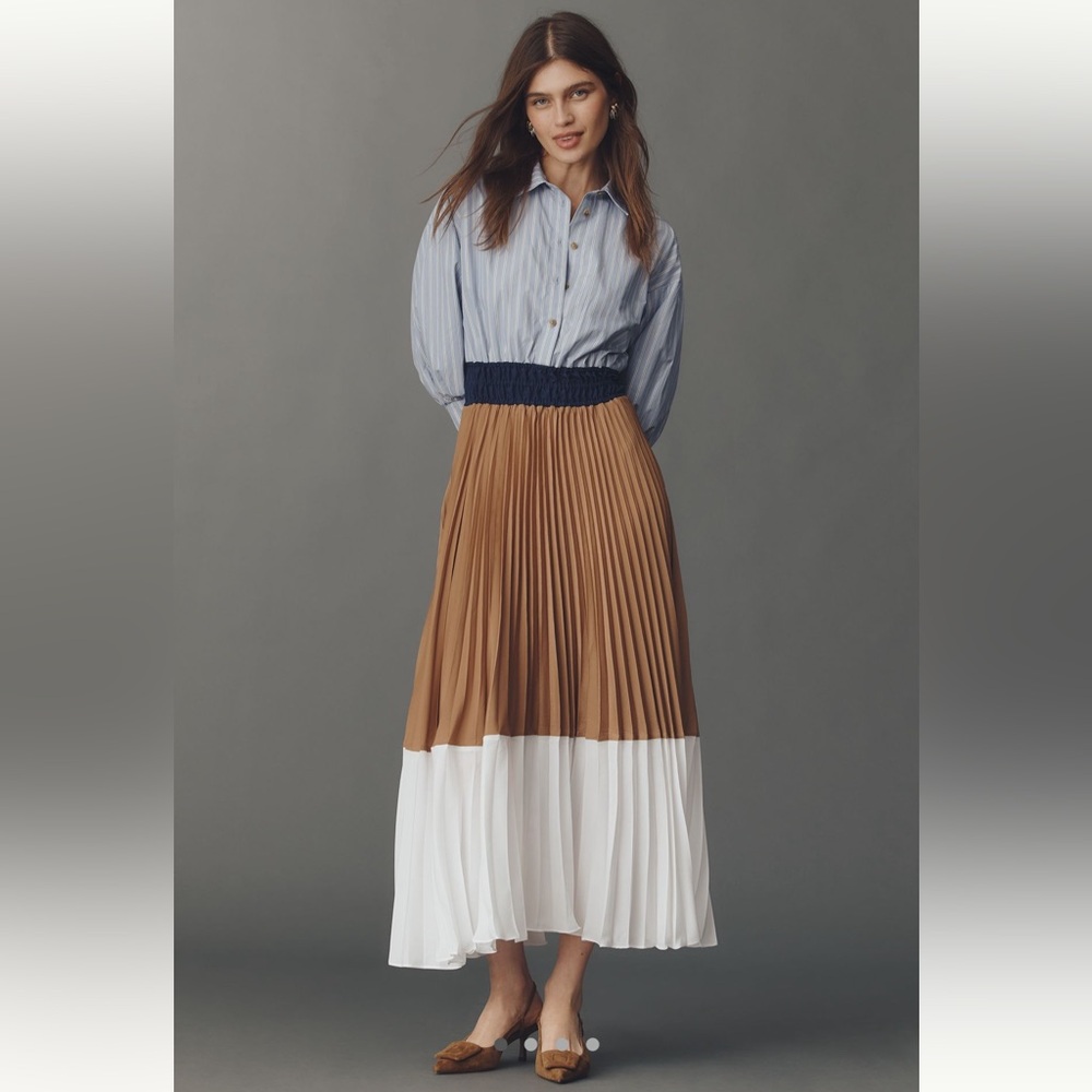 Anthropologie Somerset Colorblock Pleated Twofer Maxi Dress - Size S